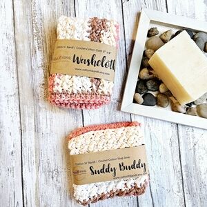 SET Suddy Buddy Soap Saver & Washcloth Cotton N' Kandi, Handmade Crochet